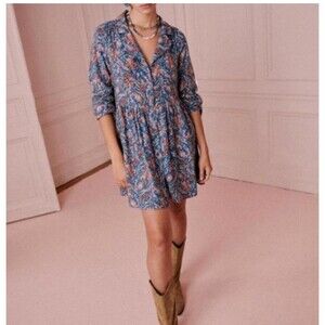 Sezane Women's Aurora Floral Paisley Dress in Blue EU 40 US 8